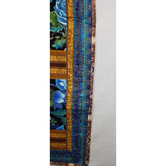 Table Runner Blue Flowers Brown Trimming 18 X 41 - Picture 4 of 8